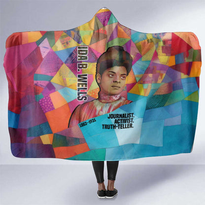 Ida B. Wells Hooded Blanket with Colorful Patchwork Pattern Design Confident Portrait Civil Rights and Journalism Tribute - African Pride