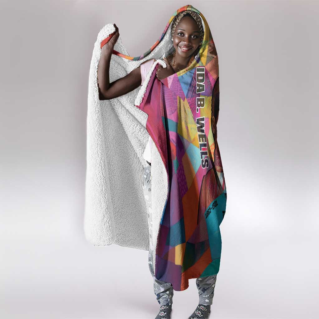 Ida B. Wells Hooded Blanket with Colorful Patchwork Pattern Design Confident Portrait Civil Rights and Journalism Tribute - African Pride