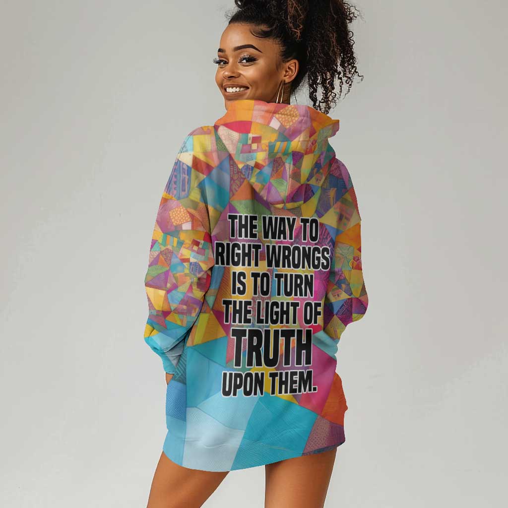 Ida B. Wells Hoodie Dress with Colorful Patchwork Pattern Design Confident Portrait Civil Rights and Journalism Tribute - African Pride
