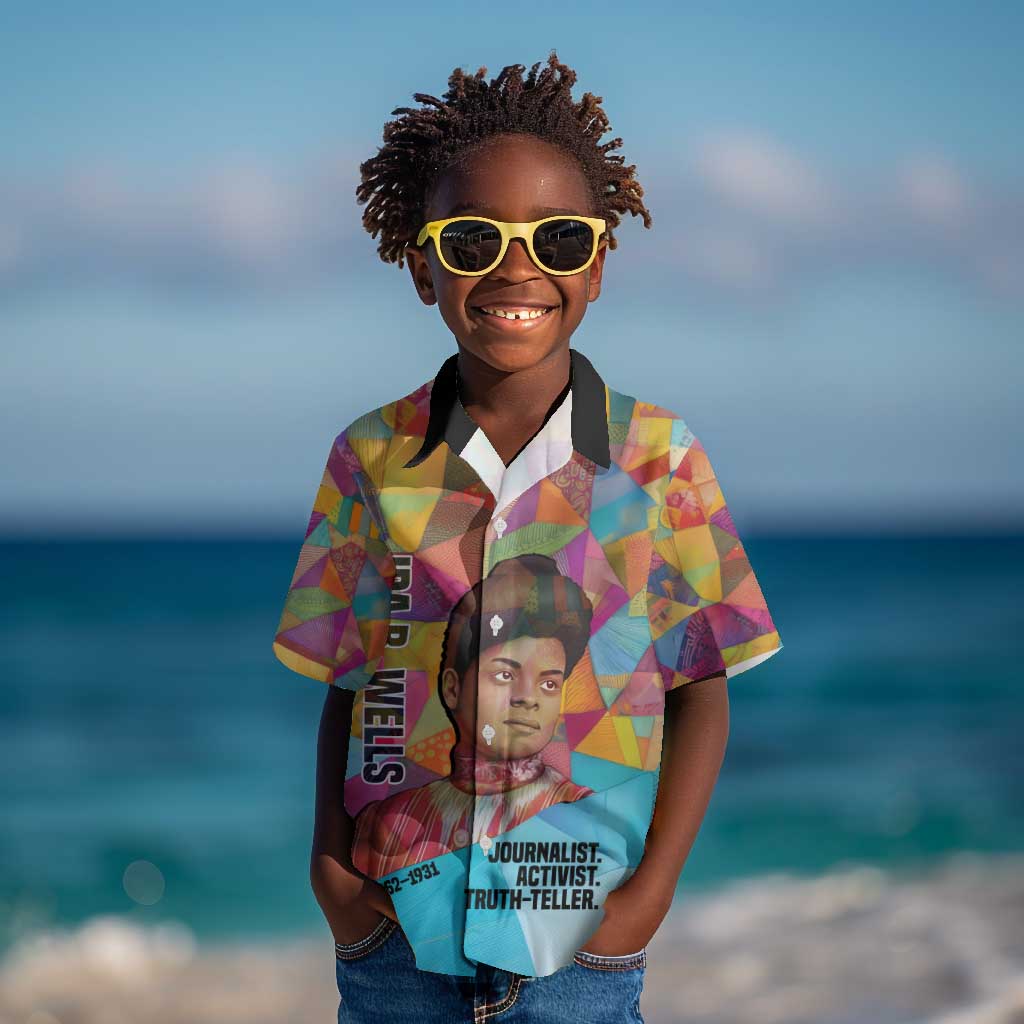 Ida B. Wells Kid Hawaiian Shirt with Colorful Patchwork Pattern Design Confident Portrait Civil Rights and Journalism Tribute - African Pride