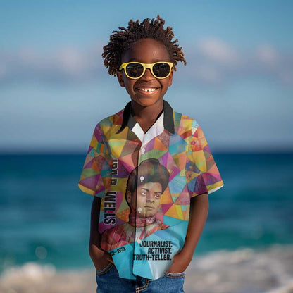 Ida B. Wells Kid Hawaiian Shirt with Colorful Patchwork Pattern Design Confident Portrait Civil Rights and Journalism Tribute - African Pride