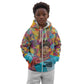 Ida B. Wells Kid Hoodie with Colorful Patchwork Pattern Design Confident Portrait Civil Rights and Journalism Tribute - African Pride