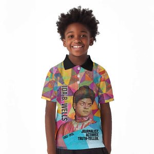 Ida B. Wells Kid Polo Shirt with Colorful Patchwork Pattern Design Confident Portrait Civil Rights and Journalism Tribute - African Pride