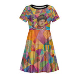 Ida B. Wells Kid Short Sleeve Dress with Colorful Patchwork Pattern Design Confident Portrait Civil Rights and Journalism Tribute - African Pride