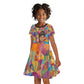 Ida B. Wells Kid Short Sleeve Dress with Colorful Patchwork Pattern Design Confident Portrait Civil Rights and Journalism Tribute - African Pride