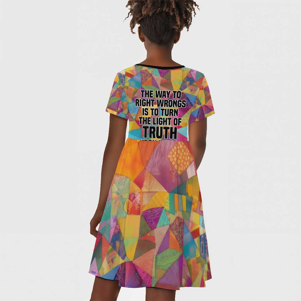 Ida B. Wells Kid Short Sleeve Dress with Colorful Patchwork Pattern Design Confident Portrait Civil Rights and Journalism Tribute - African Pride