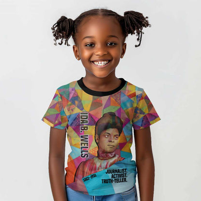 Ida B. Wells Kid T shirt with Colorful Patchwork Pattern Design Confident Portrait Civil Rights and Journalism Tribute - African Pride