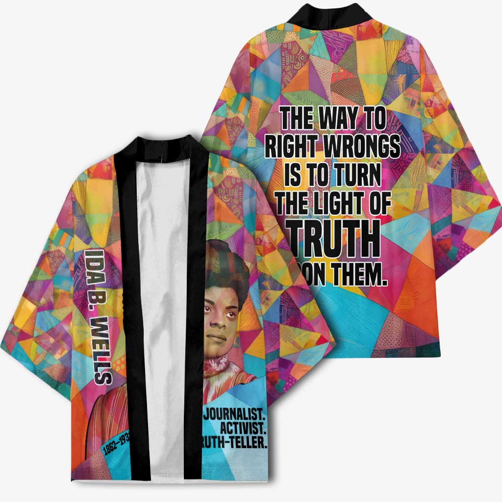 Ida B. Wells Kimono with Colorful Patchwork Pattern Design Confident Portrait Civil Rights and Journalism Tribute - African Pride