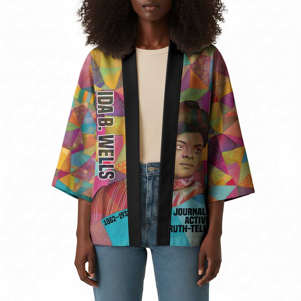Ida B. Wells Kimono with Colorful Patchwork Pattern Design Confident Portrait Civil Rights and Journalism Tribute - African Pride