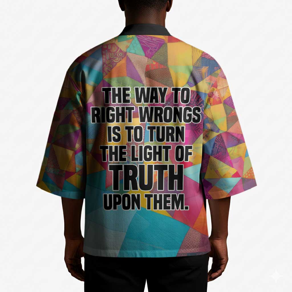 Ida B. Wells Kimono with Colorful Patchwork Pattern Design Confident Portrait Civil Rights and Journalism Tribute - African Pride