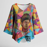 Ida B. Wells Kimono Sleeve Blouse with Colorful Patchwork Pattern Design Confident Portrait Civil Rights and Journalism Tribute - African Pride