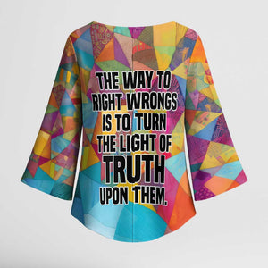 Ida B. Wells Kimono Sleeve Blouse with Colorful Patchwork Pattern Design Confident Portrait Civil Rights and Journalism Tribute - African Pride