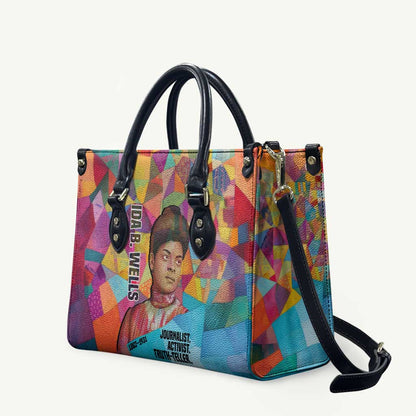 Ida B. Wells Leather Bag with Colorful Patchwork Pattern Design Confident Portrait Civil Rights and Journalism Tribute - African Pride