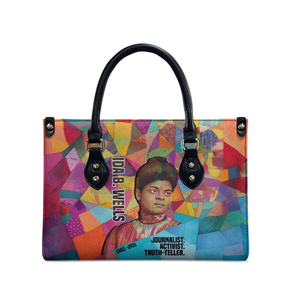 Ida B. Wells Leather Bag with Colorful Patchwork Pattern Design Confident Portrait Civil Rights and Journalism Tribute - African Pride