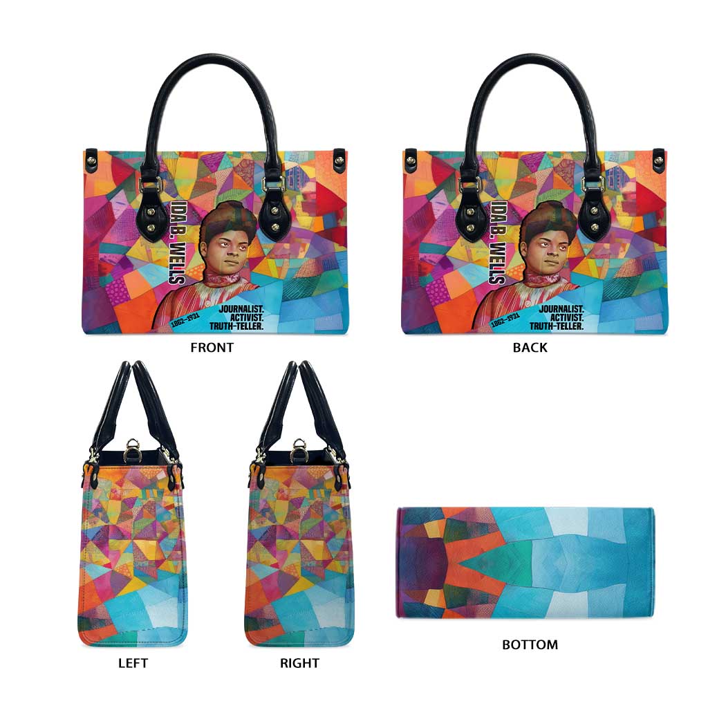 Ida B. Wells Leather Bag with Colorful Patchwork Pattern Design Confident Portrait Civil Rights and Journalism Tribute - African Pride