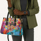 Ida B. Wells Leather Bag with Colorful Patchwork Pattern Design Confident Portrait Civil Rights and Journalism Tribute - African Pride