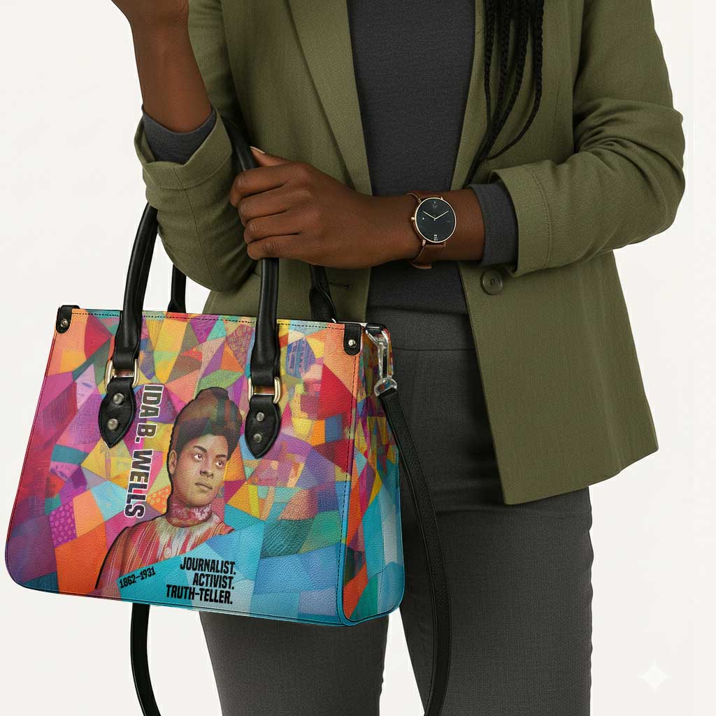 Ida B. Wells Leather Bag with Colorful Patchwork Pattern Design Confident Portrait Civil Rights and Journalism Tribute - African Pride