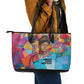 Ida B. Wells Leather Tote Bag with Colorful Patchwork Pattern Design Confident Portrait Civil Rights and Journalism Tribute - African Pride