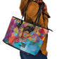 Ida B. Wells Leather Tote Bag with Colorful Patchwork Pattern Design Confident Portrait Civil Rights and Journalism Tribute - African Pride