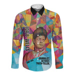 Ida B. Wells Long Sleeve Button Shirt with Colorful Patchwork Pattern Design Confident Portrait Civil Rights and Journalism Tribute - African Pride