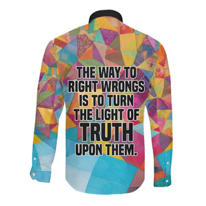 Ida B. Wells Long Sleeve Button Shirt with Colorful Patchwork Pattern Design Confident Portrait Civil Rights and Journalism Tribute - African Pride