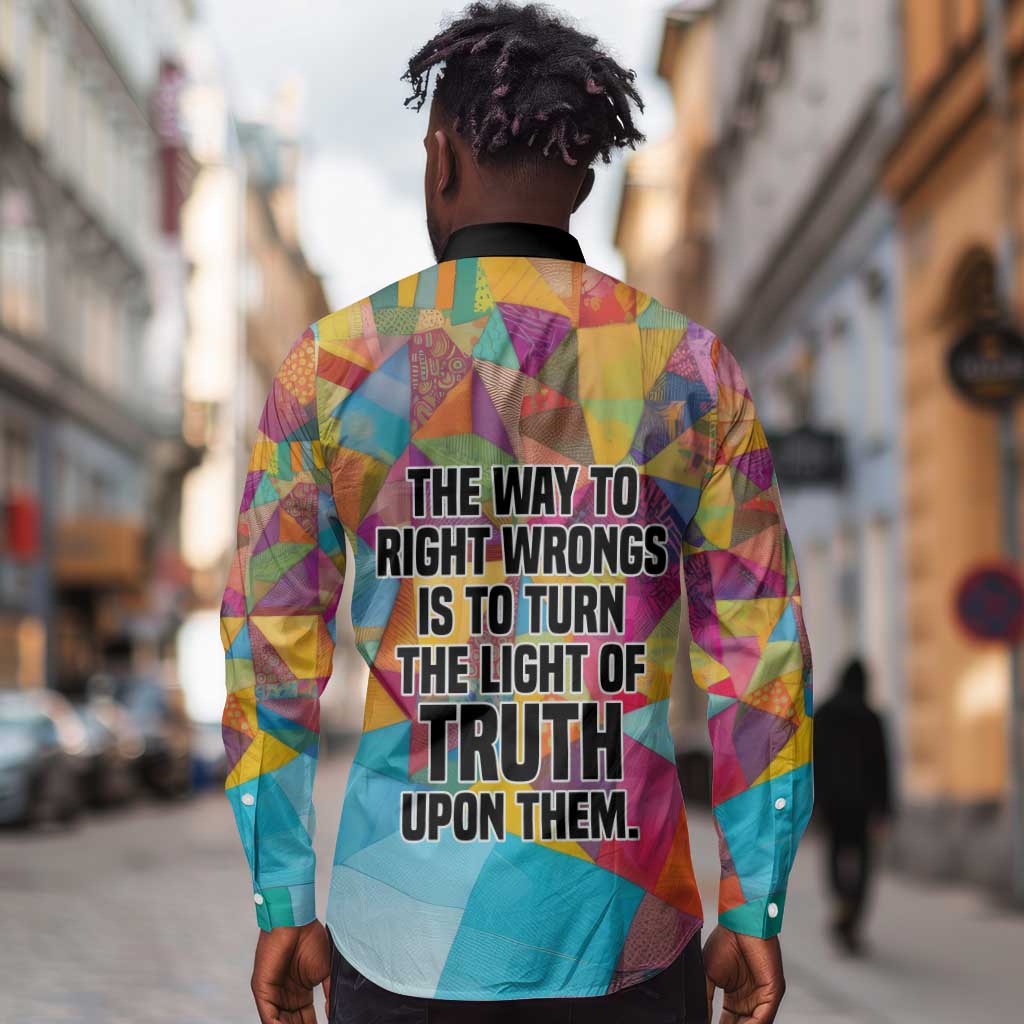 Ida B. Wells Long Sleeve Button Shirt with Colorful Patchwork Pattern Design Confident Portrait Civil Rights and Journalism Tribute - African Pride