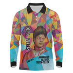Ida B. Wells Long Sleeve Polo Shirt with Colorful Patchwork Pattern Design Confident Portrait Civil Rights and Journalism Tribute - African Pride