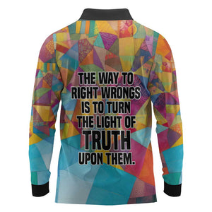 Ida B. Wells Long Sleeve Polo Shirt with Colorful Patchwork Pattern Design Confident Portrait Civil Rights and Journalism Tribute - African Pride