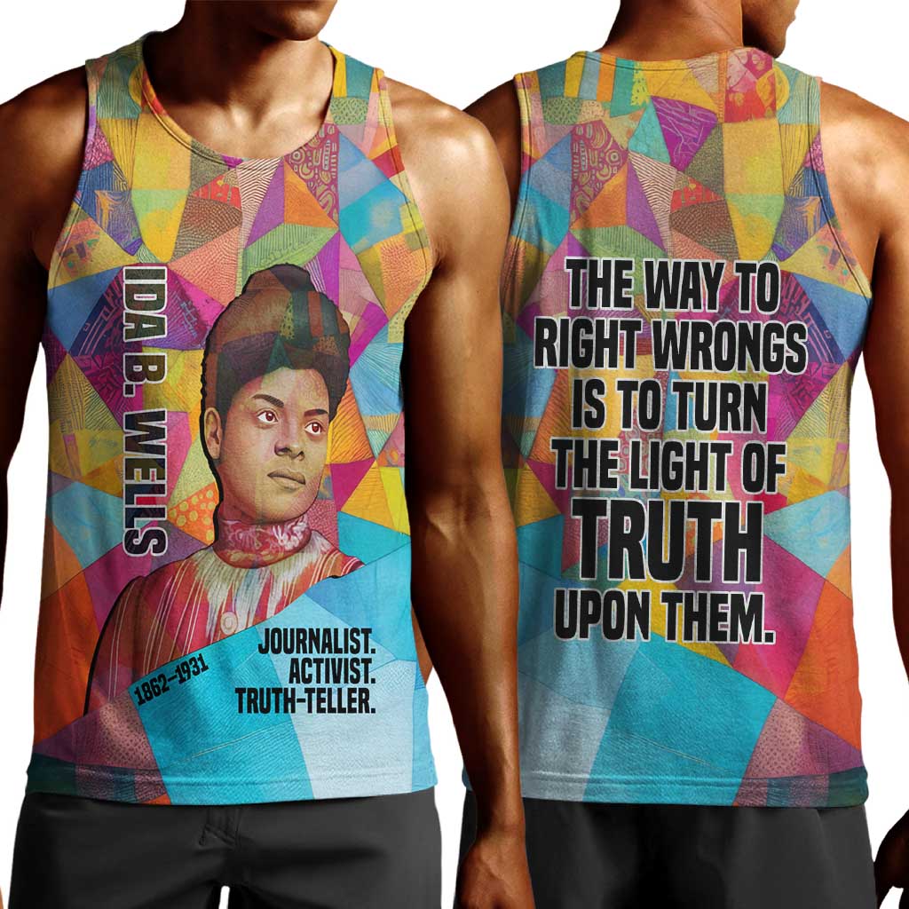 Ida B. Wells Men Tank Top with Colorful Patchwork Pattern Design Confident Portrait Civil Rights and Journalism Tribute - African Pride