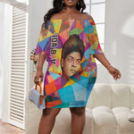 Ida B. Wells Off Shoulder Short Dress with Colorful Patchwork Pattern Design Confident Portrait Civil Rights and Journalism Tribute - African Pride
