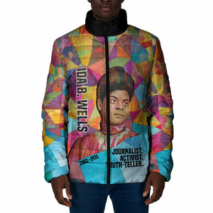 Ida B. Wells Padded Jacket with Colorful Patchwork Pattern Design Confident Portrait Civil Rights and Journalism Tribute - African Pride