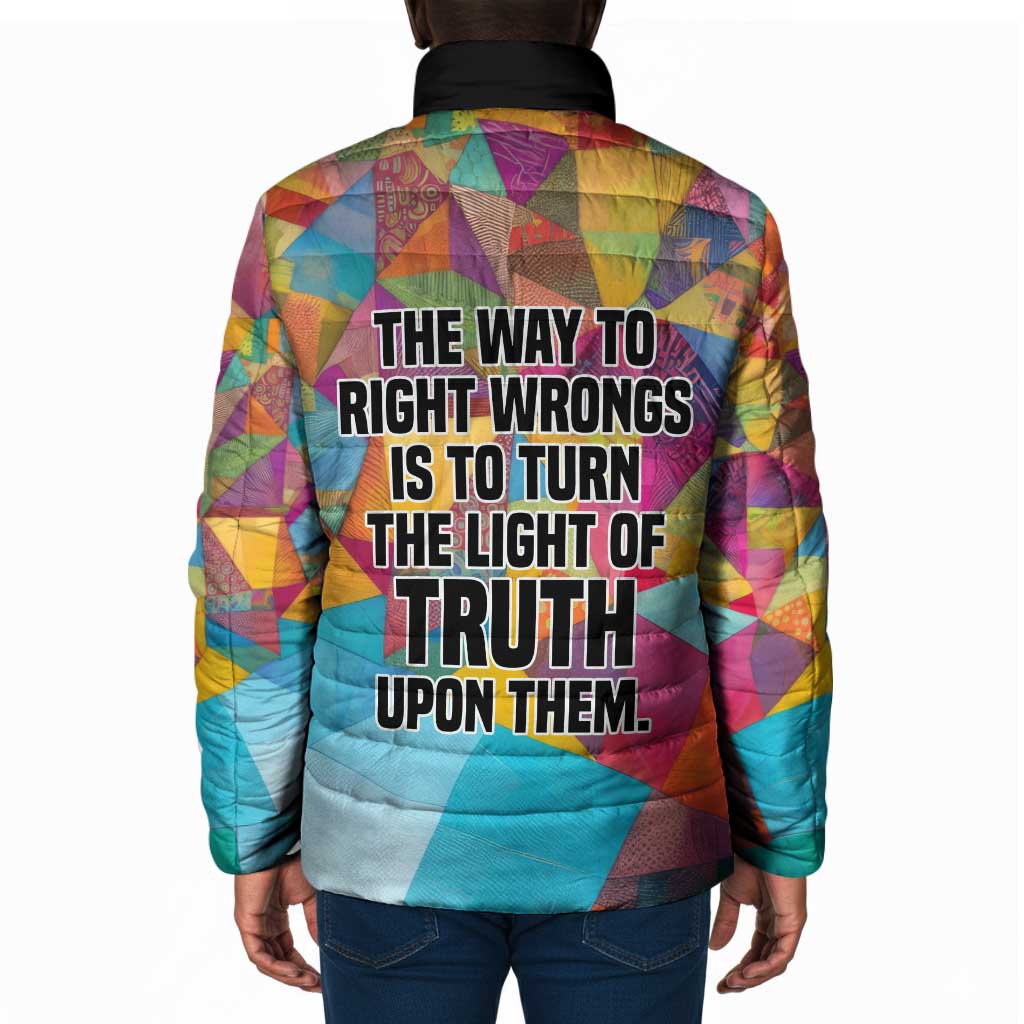Ida B. Wells Padded Jacket with Colorful Patchwork Pattern Design Confident Portrait Civil Rights and Journalism Tribute - African Pride