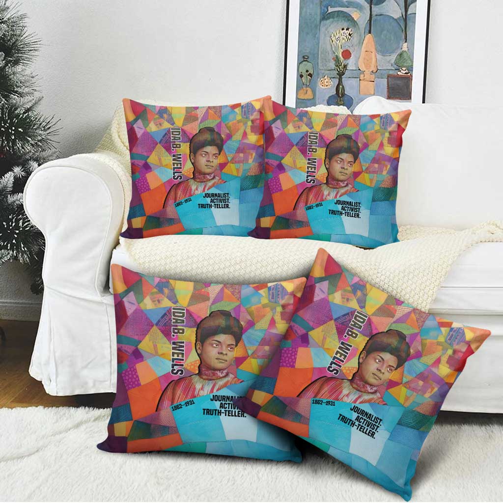 Ida B. Wells Pillow Cover with Colorful Patchwork Pattern Design Confident Portrait Civil Rights and Journalism Tribute - African Pride