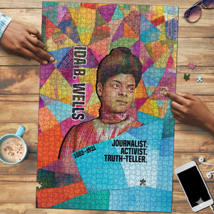 Ida B. Wells Puzzle with Colorful Patchwork Pattern Design Confident Portrait Civil Rights and Journalism Tribute - African Pride