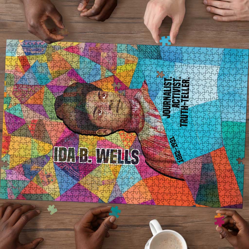 Ida B. Wells Puzzle with Colorful Patchwork Pattern Design Confident Portrait Civil Rights and Journalism Tribute - African Pride