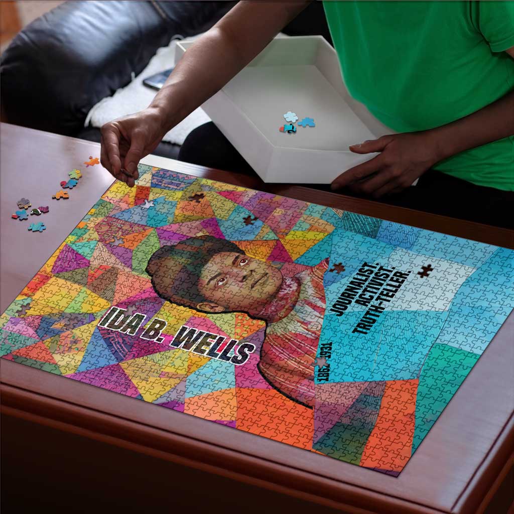 Ida B. Wells Puzzle with Colorful Patchwork Pattern Design Confident Portrait Civil Rights and Journalism Tribute - African Pride