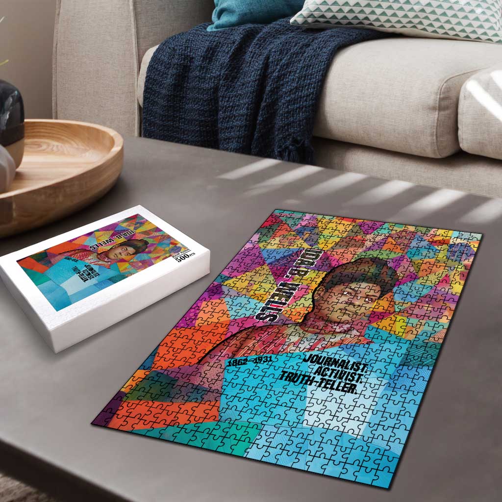 Ida B. Wells Puzzle with Colorful Patchwork Pattern Design Confident Portrait Civil Rights and Journalism Tribute - African Pride