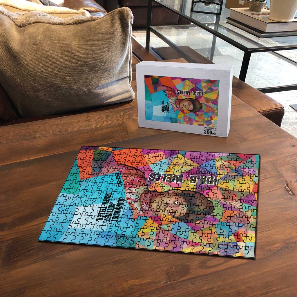 Ida B. Wells Puzzle with Colorful Patchwork Pattern Design Confident Portrait Civil Rights and Journalism Tribute - African Pride