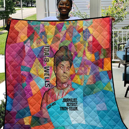 Ida B. Wells Quilt with Colorful Patchwork Pattern Design Confident Portrait Civil Rights and Journalism Tribute - African Pride