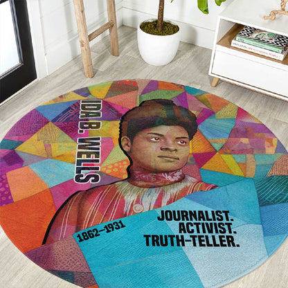 Ida B. Wells Round Carpet with Colorful Patchwork Pattern Design Confident Portrait Civil Rights and Journalism Tribute - African Pride