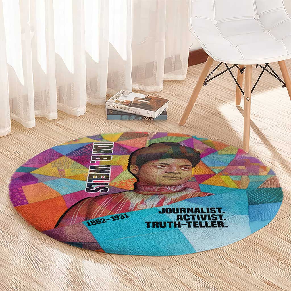Ida B. Wells Round Carpet with Colorful Patchwork Pattern Design Confident Portrait Civil Rights and Journalism Tribute - African Pride