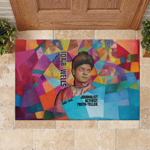 Ida B. Wells Rubber Doormat with Colorful Patchwork Pattern Design Confident Portrait Civil Rights and Journalism Tribute - African Pride