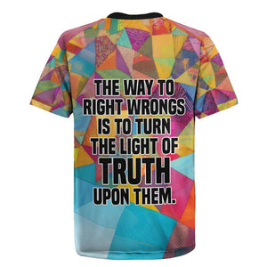 Ida B. Wells Rugby Jersey with Colorful Patchwork Pattern Design Confident Portrait Civil Rights and Journalism Tribute - African Pride