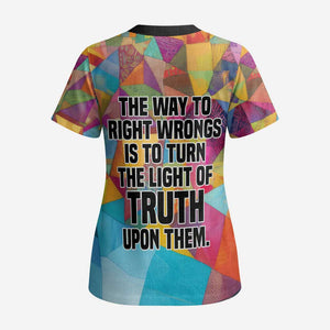 Ida B. Wells Scrub Top with Colorful Patchwork Pattern Design Confident Portrait Civil Rights and Journalism Tribute - African Pride