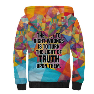 Ida B. Wells Sherpa Hoodie with Colorful Patchwork Pattern Design Confident Portrait Civil Rights and Journalism Tribute - African Pride