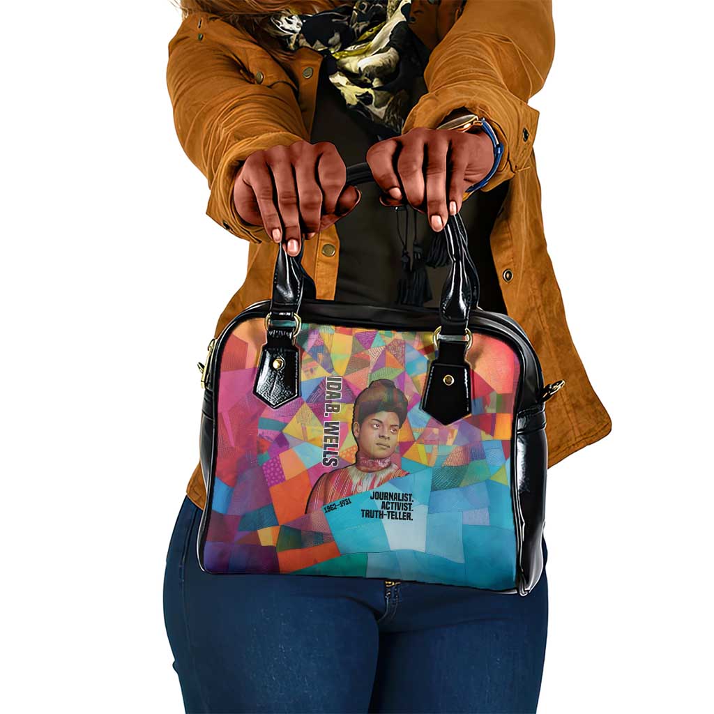 Ida B. Wells Shoulder Handbag with Colorful Patchwork Pattern Design Confident Portrait Civil Rights and Journalism Tribute - African Pride