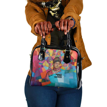 Ida B. Wells Shoulder Handbag with Colorful Patchwork Pattern Design Confident Portrait Civil Rights and Journalism Tribute - African Pride