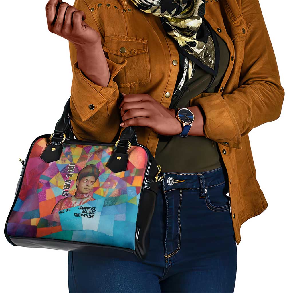 Ida B. Wells Shoulder Handbag with Colorful Patchwork Pattern Design Confident Portrait Civil Rights and Journalism Tribute - African Pride