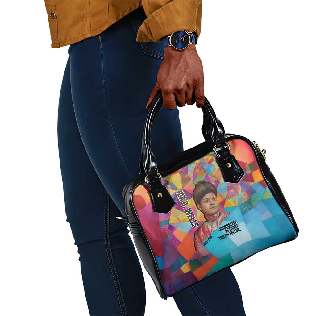 Ida B. Wells Shoulder Handbag with Colorful Patchwork Pattern Design Confident Portrait Civil Rights and Journalism Tribute - African Pride