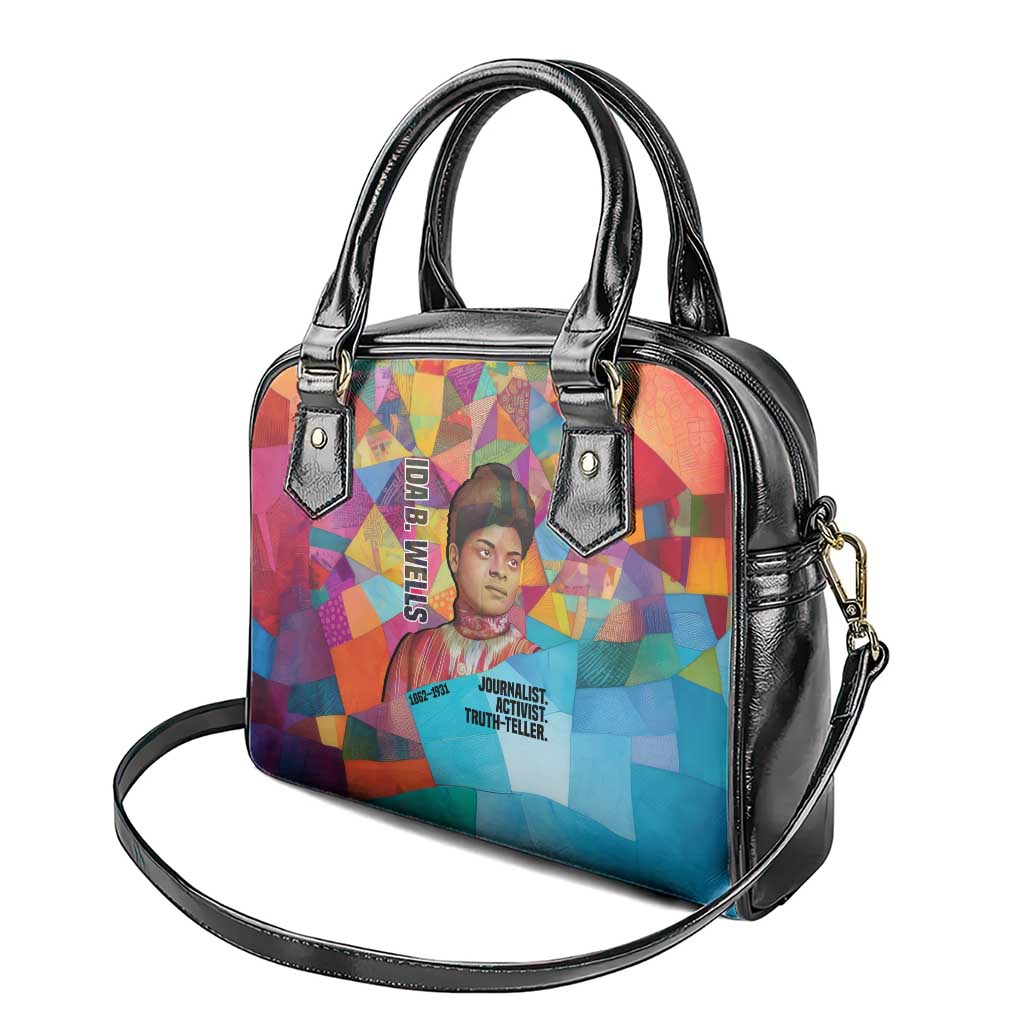 Ida B. Wells Shoulder Handbag with Colorful Patchwork Pattern Design Confident Portrait Civil Rights and Journalism Tribute - African Pride